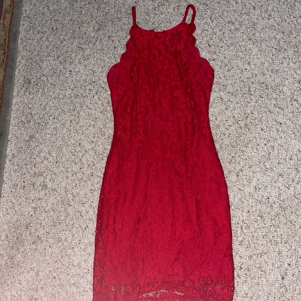 red lace halter dress